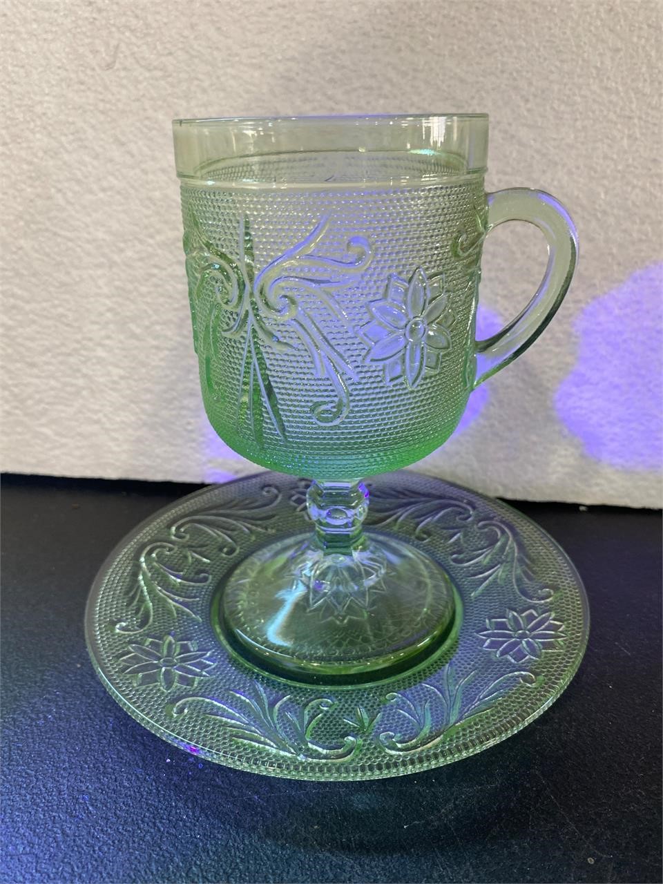 Uranium Glass Cup and Saucer