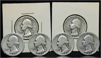 6 Washington Silver Quarters 1941 to 1950
