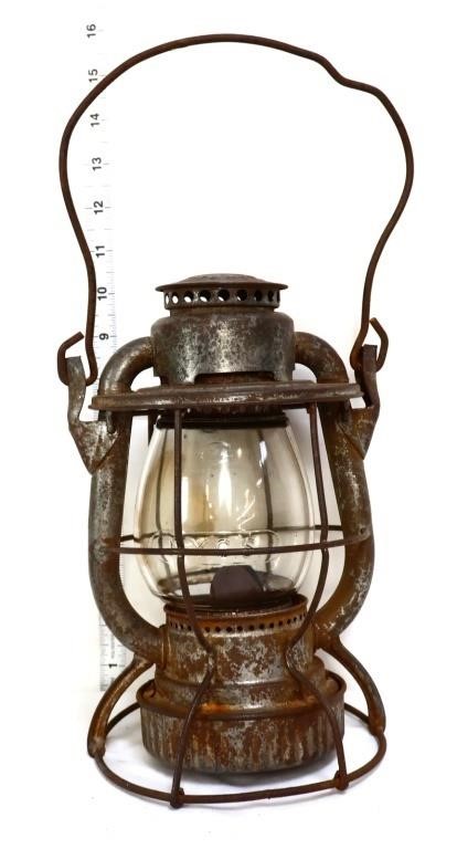 Vintage NYCS railroad lantern w/ signed globe