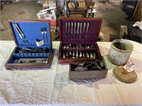 Group of silver plate flatware & more