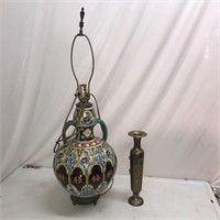 Ceramic Lamp and Brass Vase