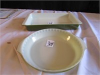 GREEN PYREX BAKEWARE, FIRE KING, GREEN AND YELLOW,