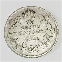 Silver 1931 Canada 10 Cent Coin