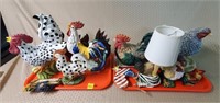 2 Trays of Rooster Statues & Collectibles
