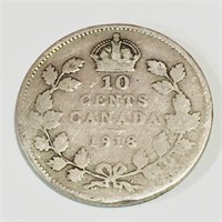 Silver 1918 Canada 10 Cent Coin
