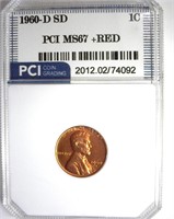 1960-D Sm Date Cent MS67+ RD LISTS $4000