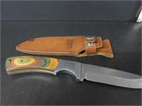 OLDER NWTF HINTING KNIFE WITH ORIG. LEATHER SHEATH