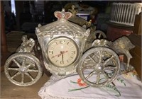 Pair of Vintage Metal Horse & Carriage Clocks