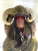 Native American Mask, real horns, horsehair, on