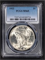 1922 $1 Peace Dollar PCGS MS65