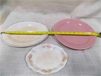 3 Vintage Various size plates-pink, floral, plain