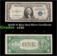 1935D $1 Blue Seal Silver Certificate Grades vf++