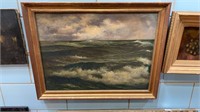 ANTIQUE OIL PAINTING ON CANVAS OF SEASCAPE