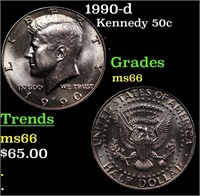 1990-d Kennedy Half Dollar 50c Grades GEM+ Unc