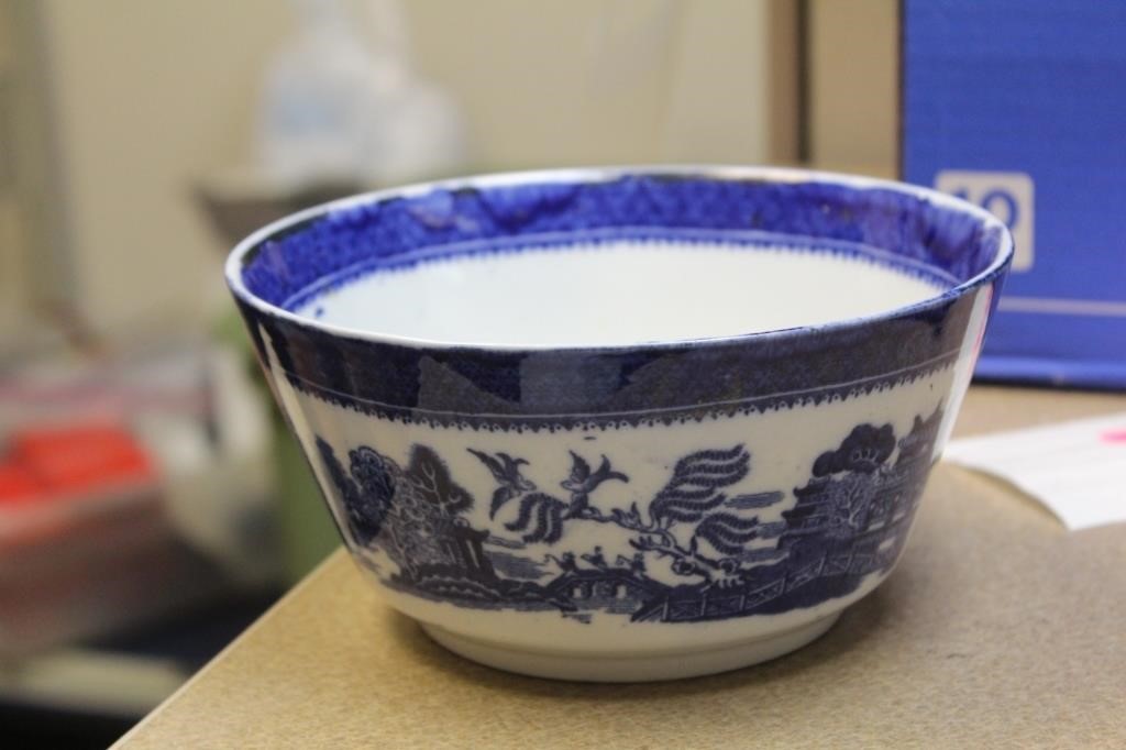 Antique Blue Willow Flow Blue Bowl