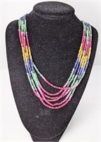 Multi Sapphire Bead Strand Necklace - 18 - 28"