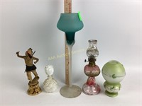 Victorian mini oil lamps, L. Rice opaque glass