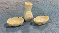 Belleek - Two Salt Dishes & Sm. Vase