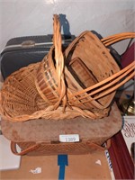 Wicker baskets, vintage luggage