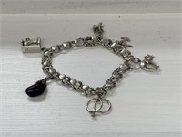 Bracelet 7 Inches Sterling Silver With 6 Charms