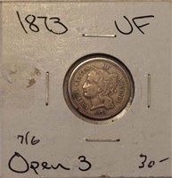 1873 NICKEL 3 CENT PIECE - OPEN 3