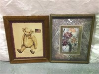 Pair of Framed Pictures, Floral & Bear