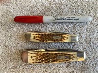 (2X) CASE XX BONE POCKET KNIVES