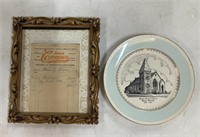 Vintage Collectors Plate w/ Framed vtg. Reciept