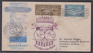 US Stamps Hindenburg Zeppelin cover from New York,