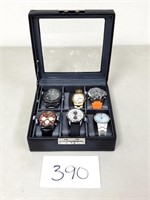 6 Men's Watches + Watch Storage Case
