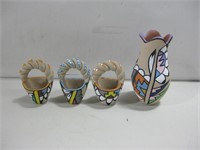 Four Painted Pottery Items Tallest 5.25"