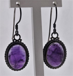 Antique Sterling Silver Earrings with Amethyst