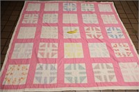 Vtg. Gently Tattered Hand-Made "Block" Quilt Top