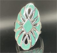 STERLING SILVER RING TURQUOISE FILIGREE SIZE 5