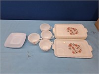 Four Milk Glass Flower Serving Trays And More