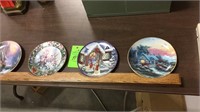2 Thomas Kinkade plates etc, wood display