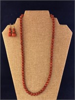 Vintage Red Jasper BEaded Necklace & Earrings