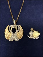 Nolan Miller Loving Swans Pave' Rhinestone Pendant