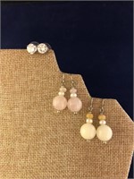 Vintage Quartz Bead Drop Earrings & Clear Studs