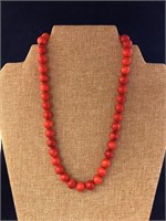Vintage Red Polished Bamboo Coral Beaded Necklace