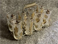 Mid Century Libbey Gold Leaf Pattern Frosted