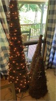 3 wicker Christmas trees tallest ~6ft w/timer