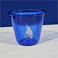 Blue ice bucket w/ White ship