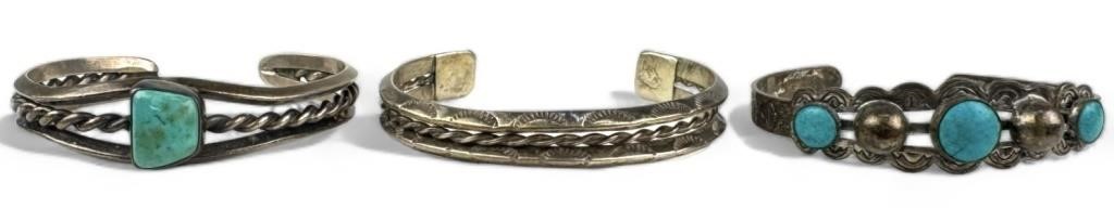 (3) Native American Silver Cuff Bracelets
