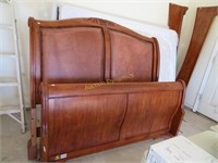 Queen Size Bed, Wood w/ leather, Mattress, Base