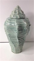 Green Ceramic Shell Vase/Jar W/Lid U15B