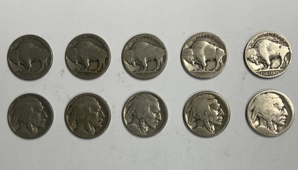 Lot of (10) Assorted Buffalo Nickels!