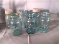 6 Vintage Blue Ball Jars. 2 With Lids
