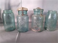 Vintage blue Mason jars