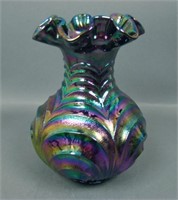 Fenton Purple Carnival Glass Scroll Embossed Vase
